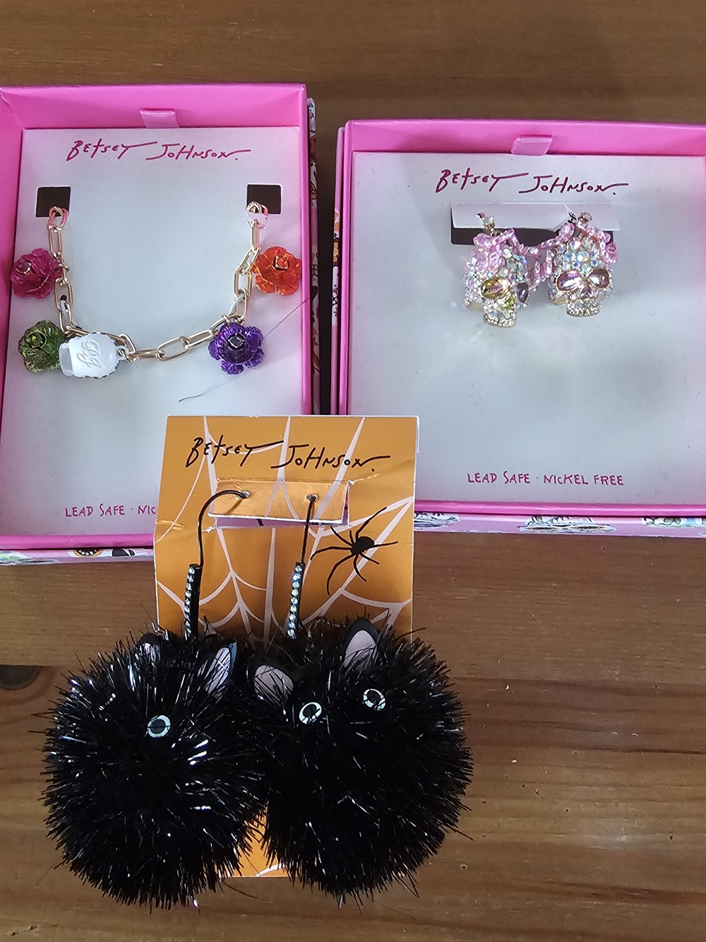 2 Pair Of Earrimgs and a Bracelet all from Betsey Johnson Halloween